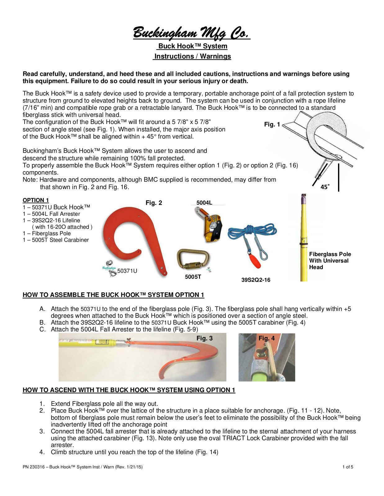 Buckingham Buck Hook Instructions & Warnings - ManualMachine.com