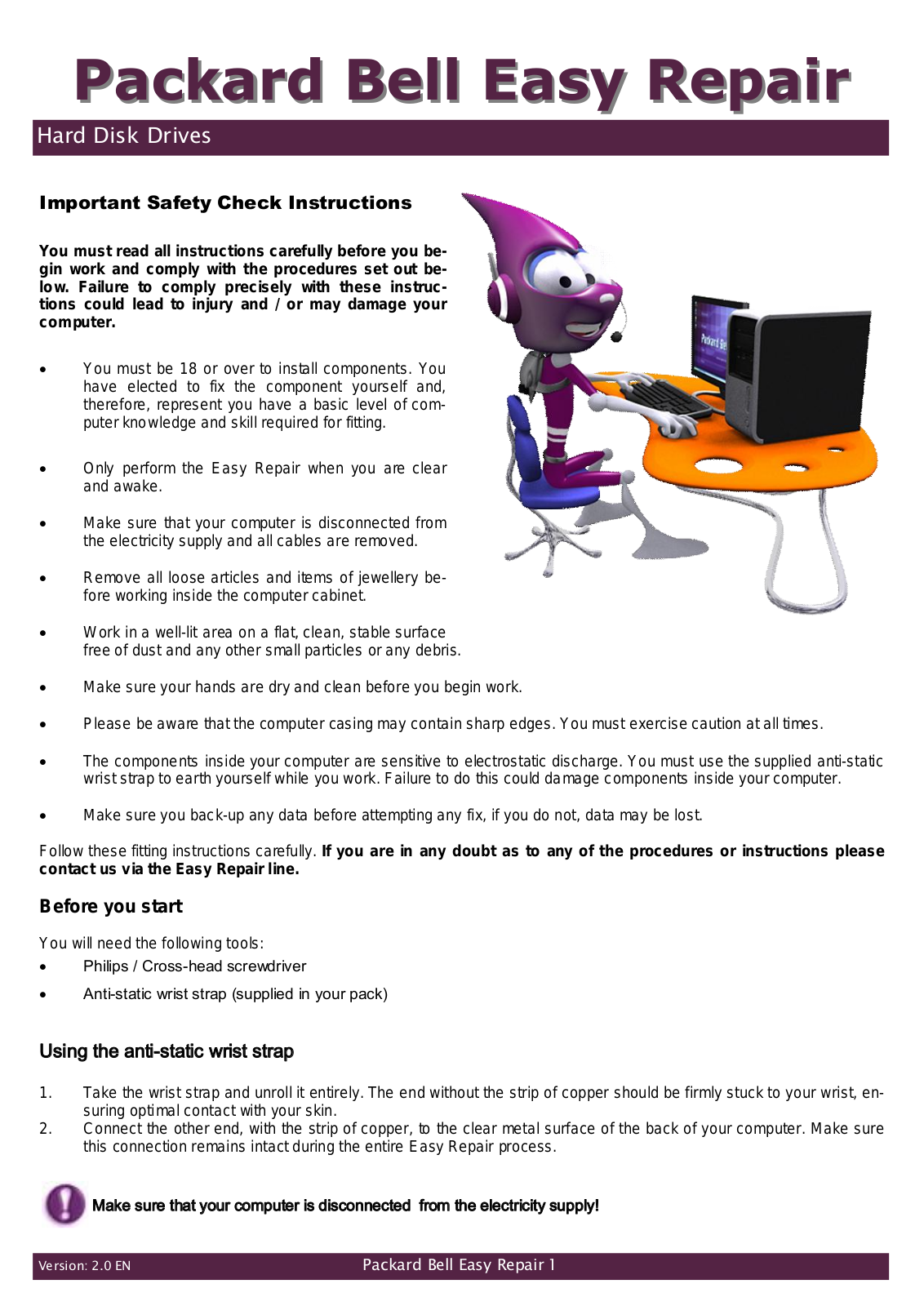 Packard bell IMEDIA 1418, IMEDIA 1902, ISTART 1370, IMEDIA 1403, ISTART 2369 EASY REPAIR INSTRUCTIONS