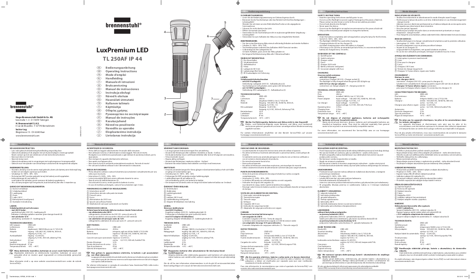 Brennenstuhl TL 250AF IP 44 Operating Instructions