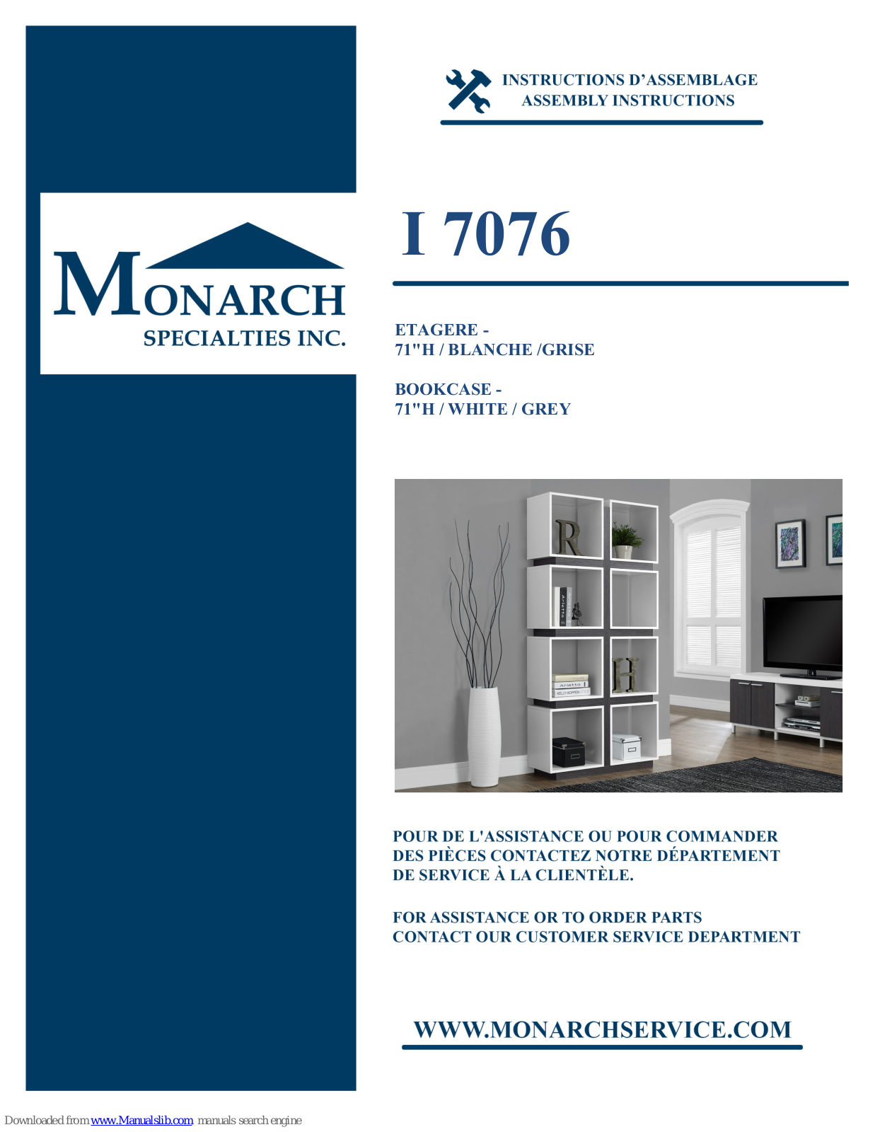 Monarch Specialties I 7076 Assembly Instructions Manual