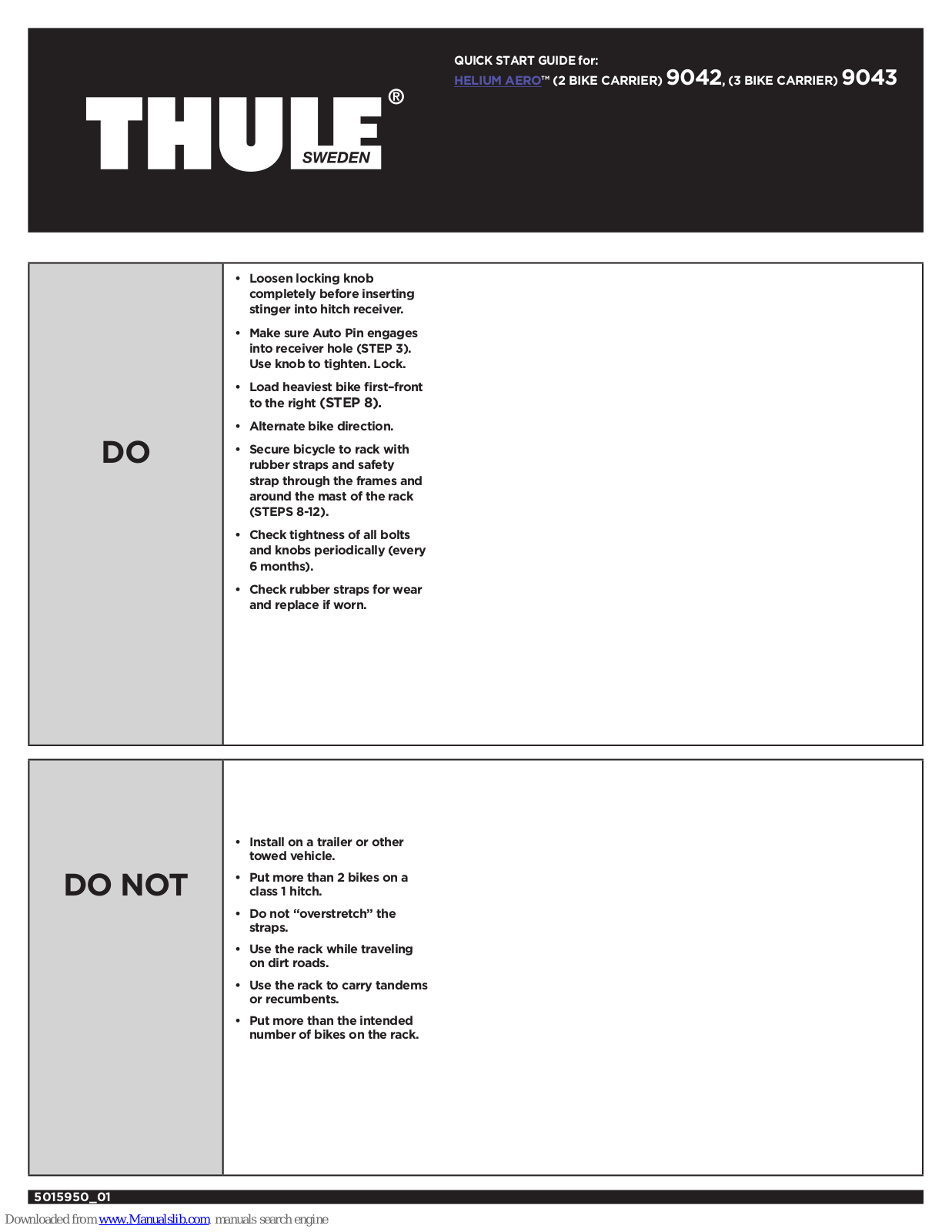 Thule HELIUM AERO 9042, HELIUM AERO 9043 Quick Start Manual