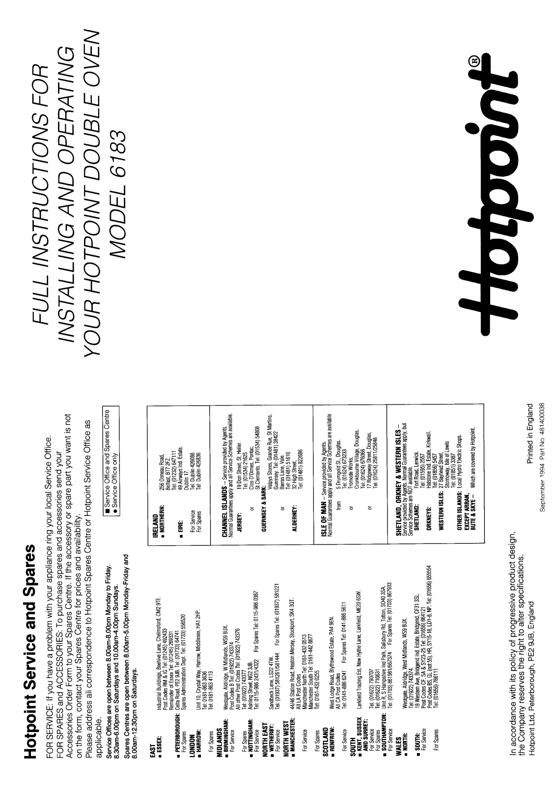 Hotpoint 6183 User Manual