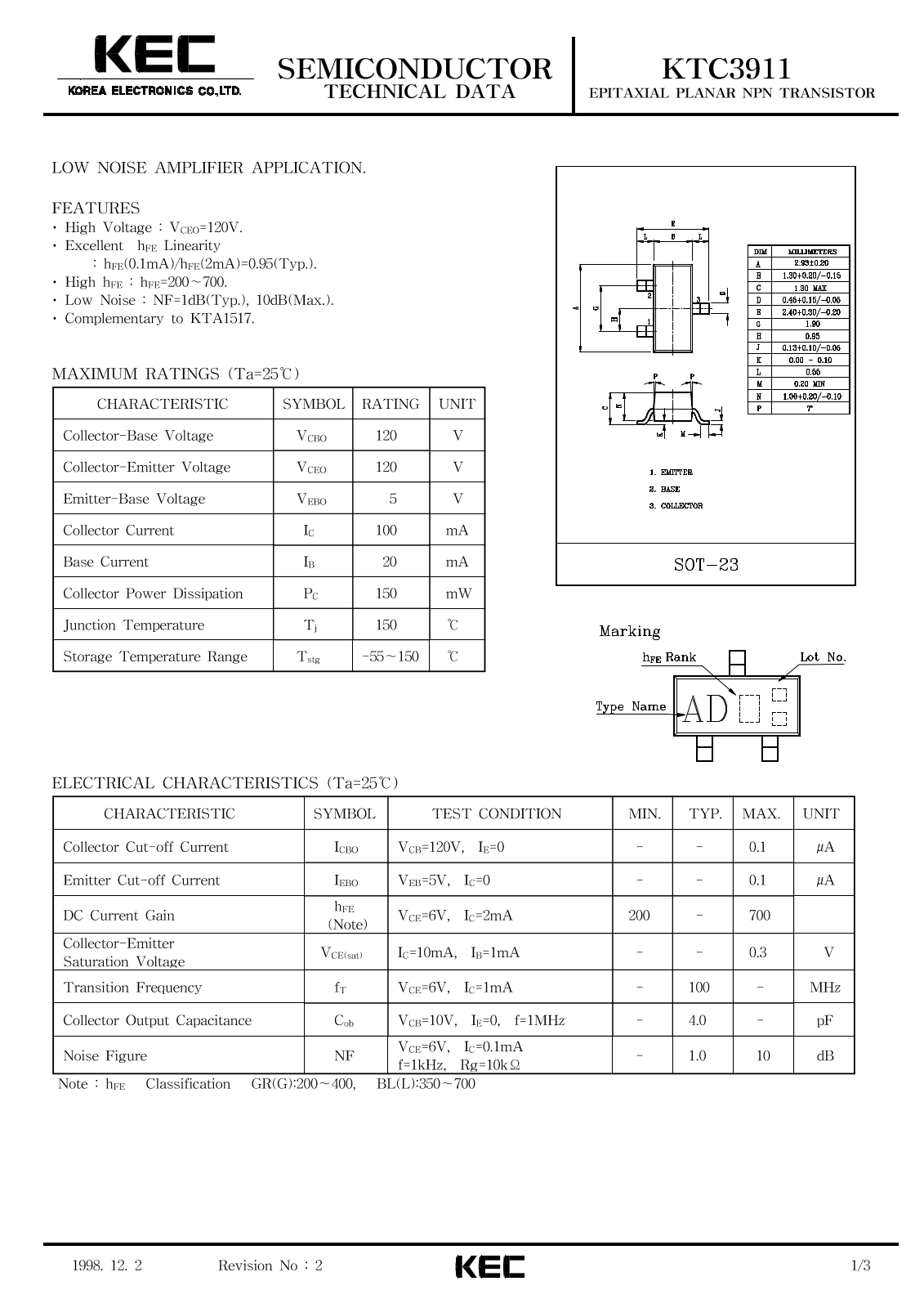 KEC KTC3911 Datasheet