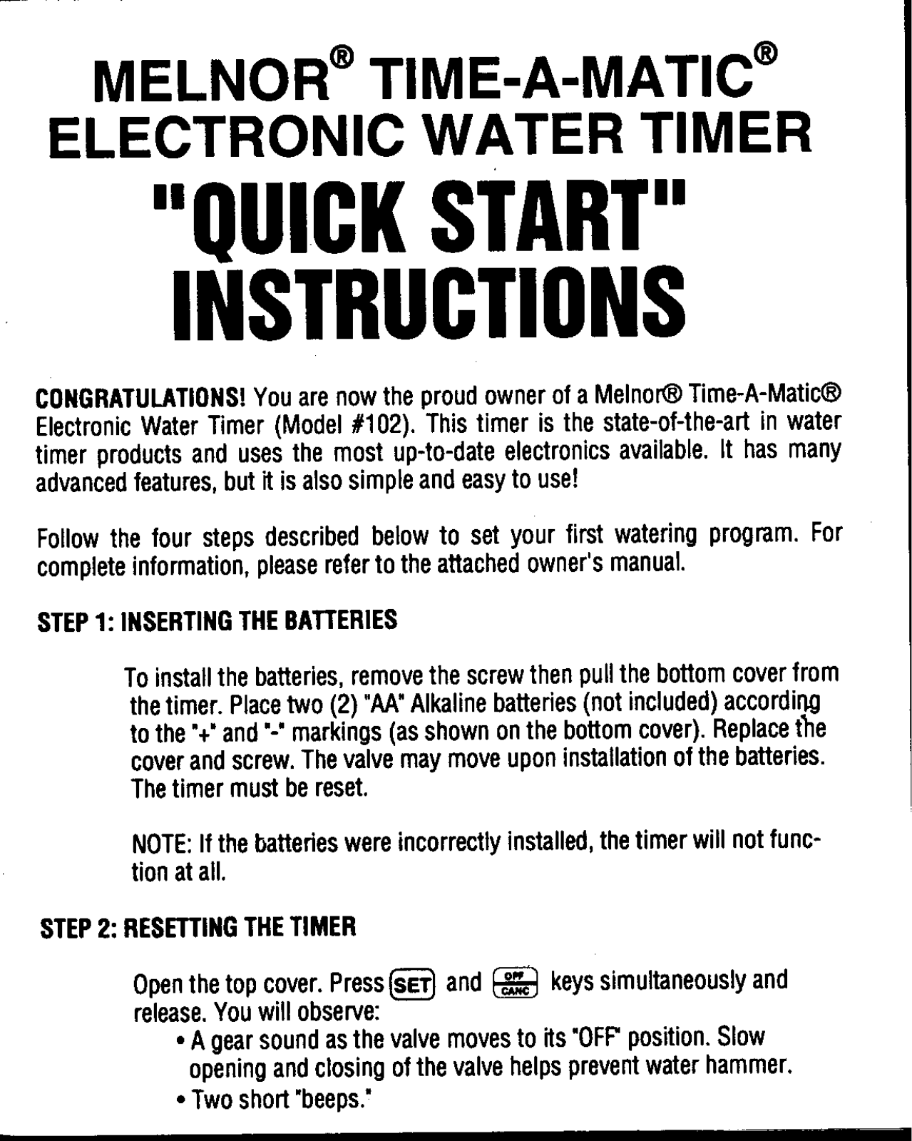 Melnor 102 User Manual