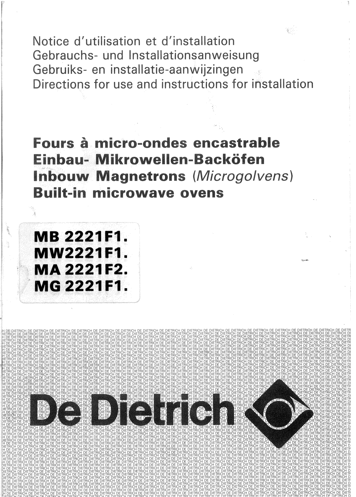 De dietrich MA2221F1, MW2221F1, MG2221F1, MB2221F1 User Manual