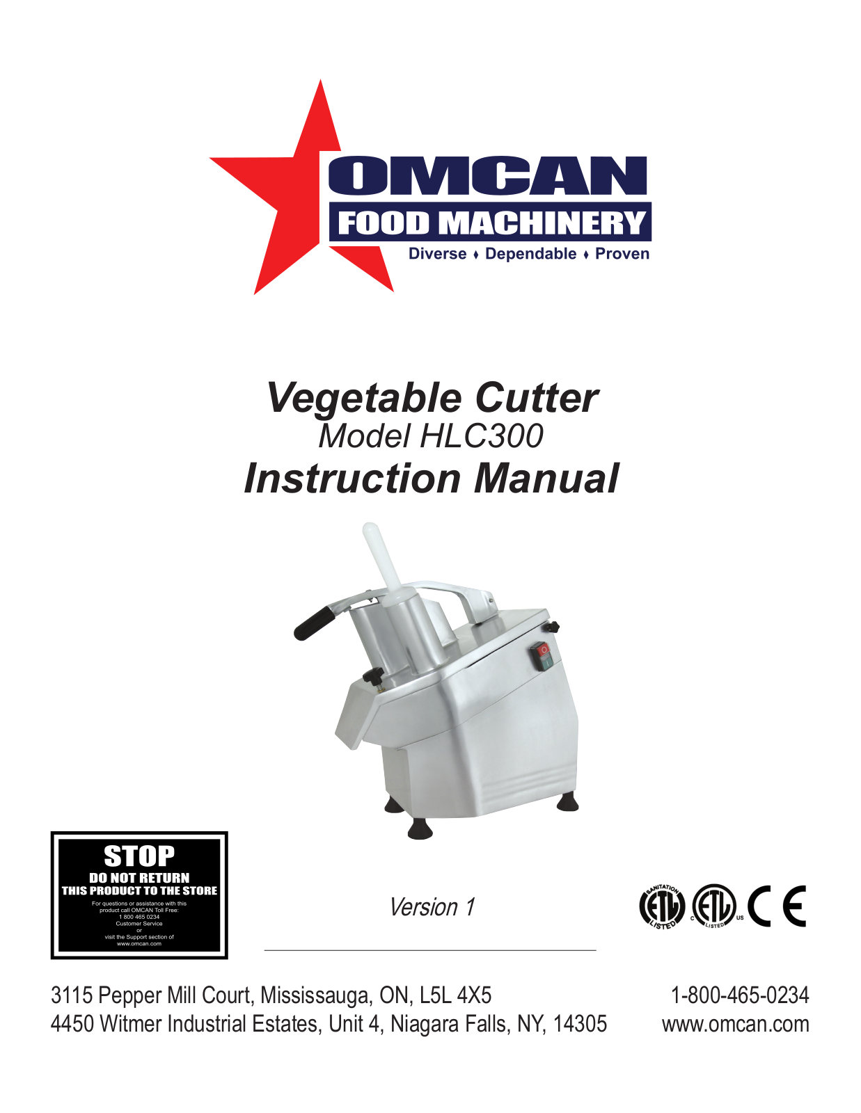 Omcan Food Machinery HLC300 Installation  Manual