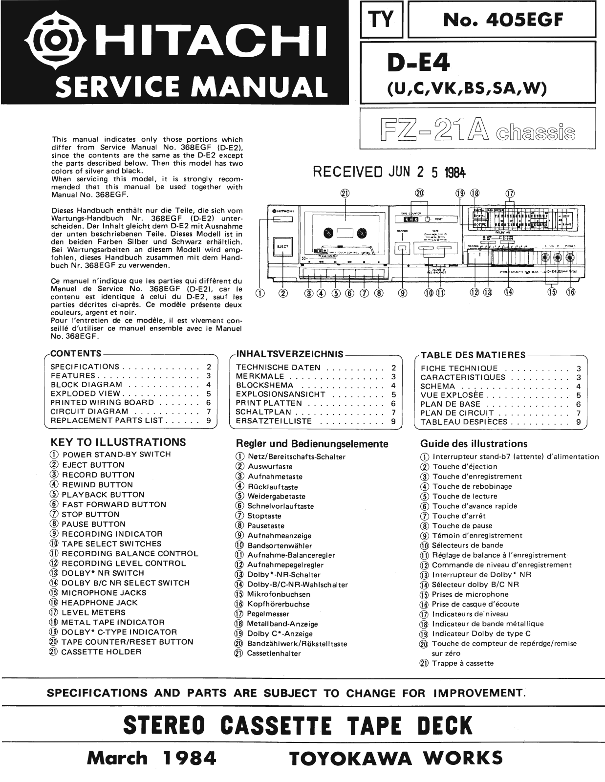 Hitachi DE-4 Service Manual