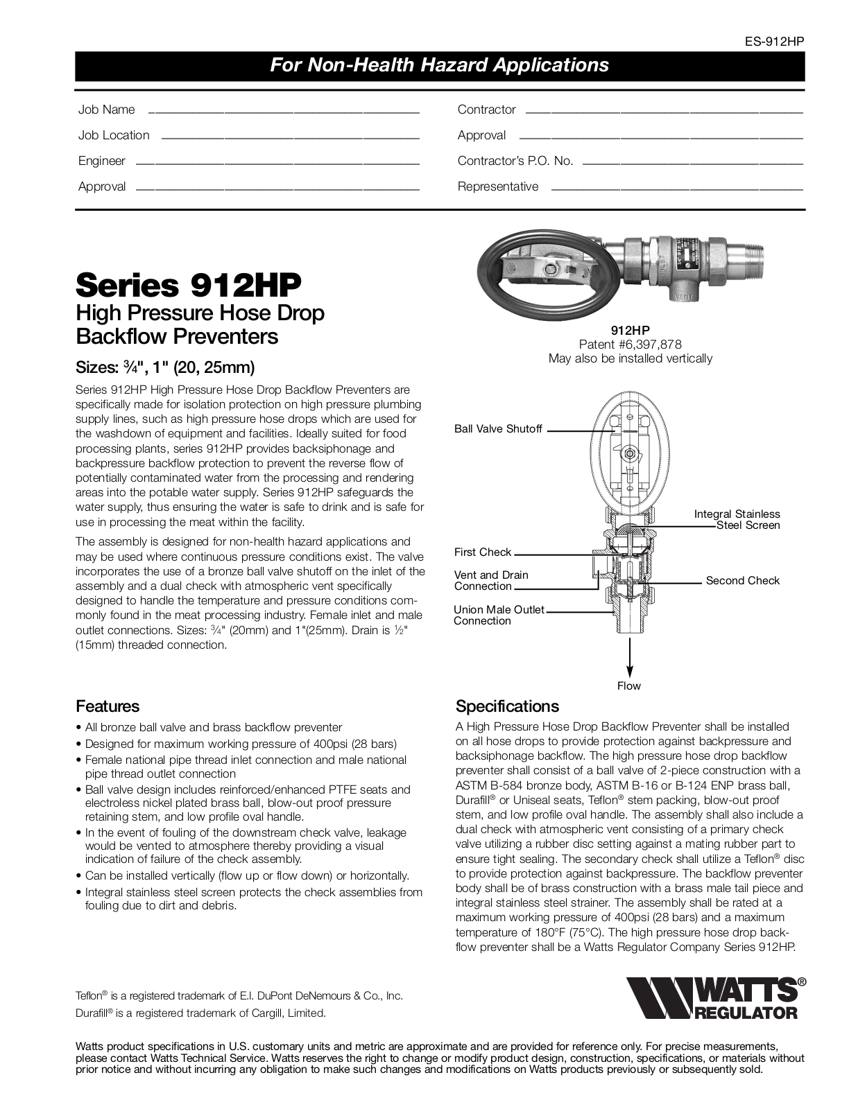 Watts 912HP User Manual