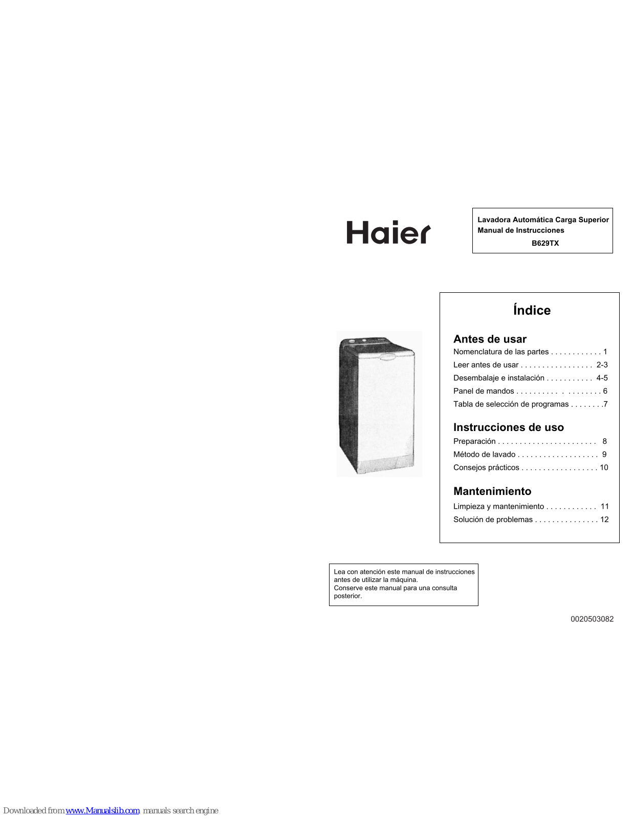 Haier B629TX Manual De Instrucciones