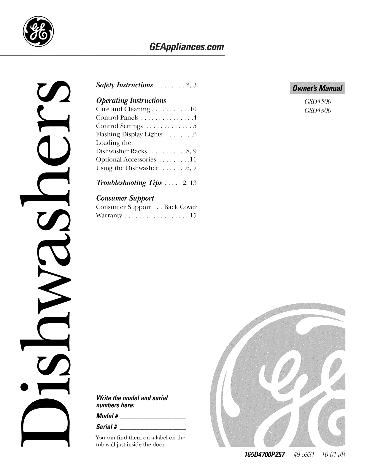 GE GSD4800G00WW, GSD4800G00CC, GSD4800G00BB Owner’s Manual