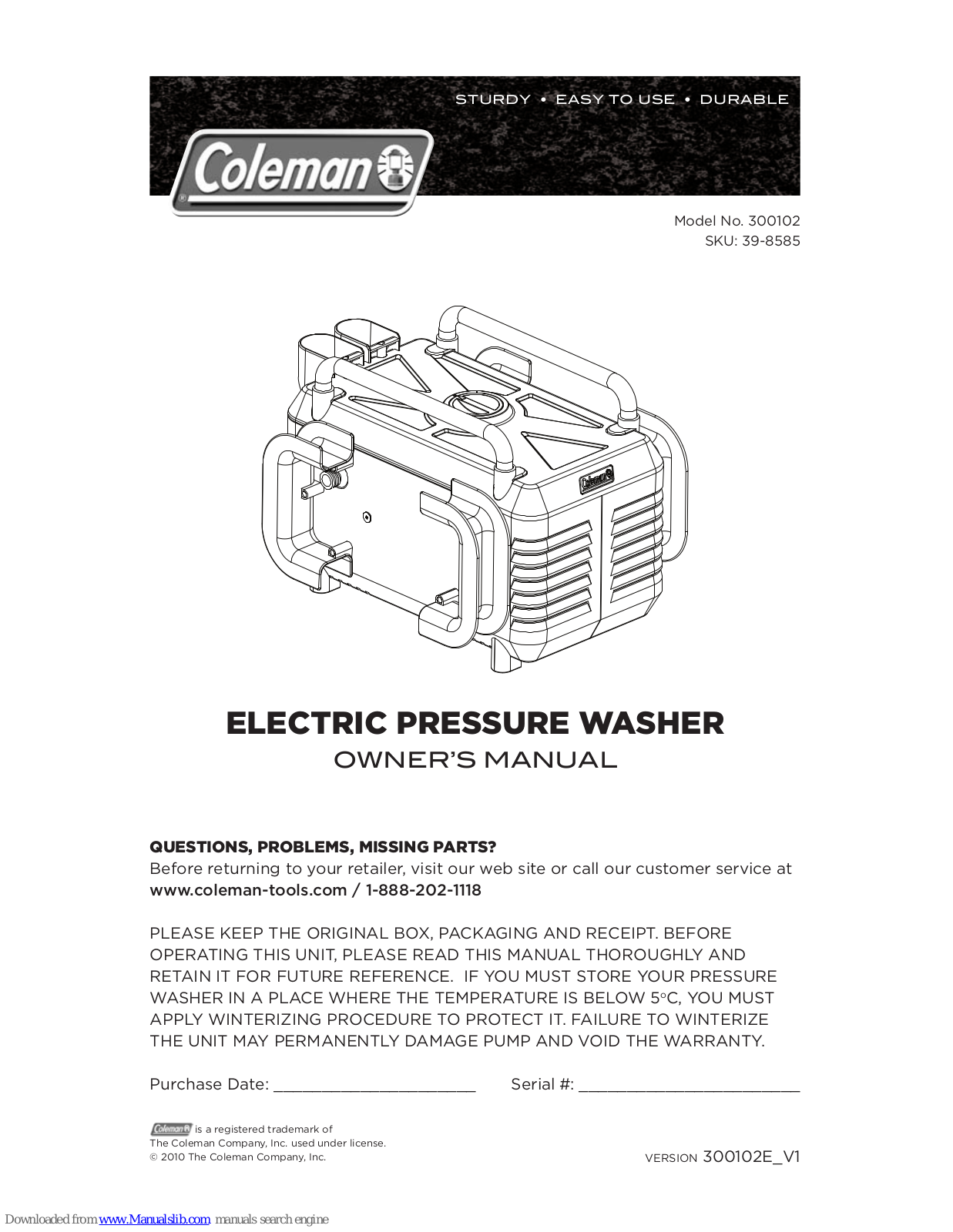 Coleman 300102 Owner's Manual