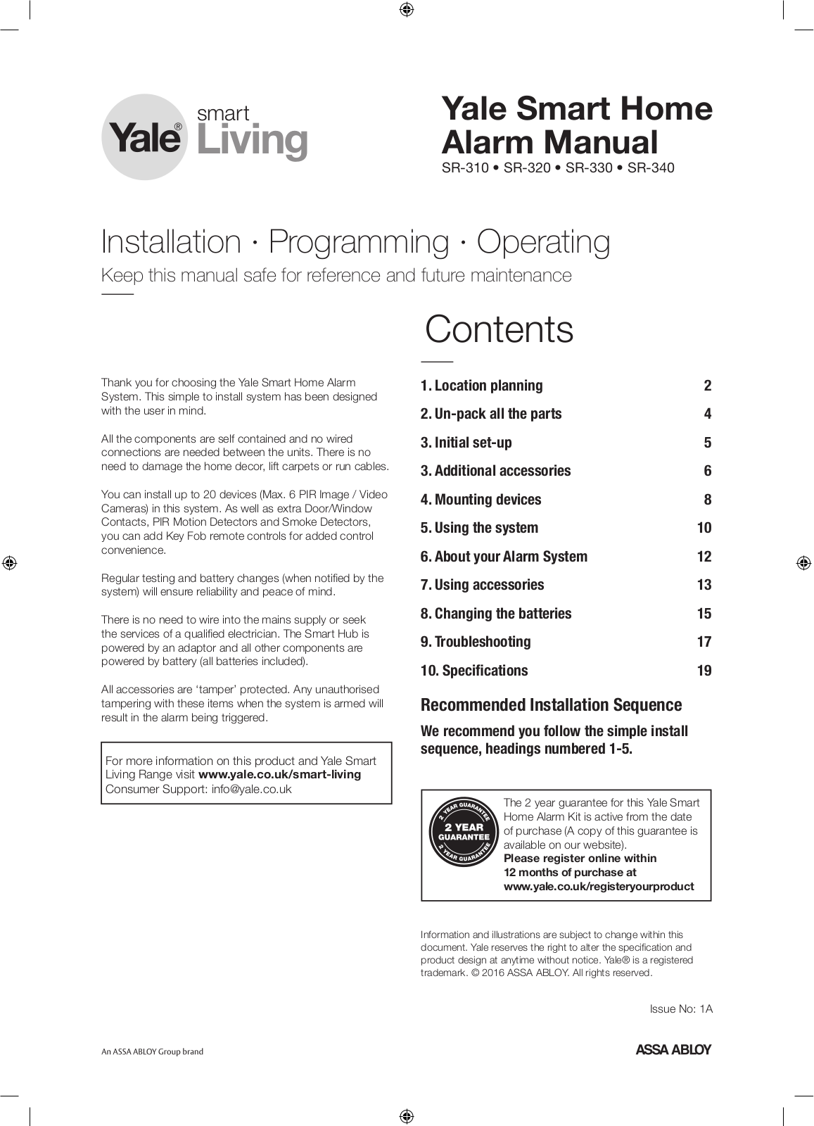 Yale SR-320, SR-340 Instruction manual