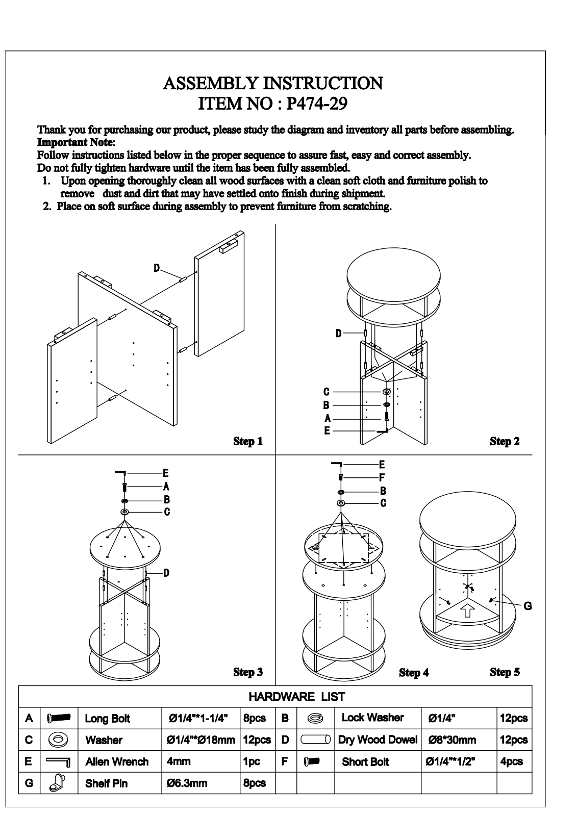 Progressive Furniture P47429 Assembly Guide