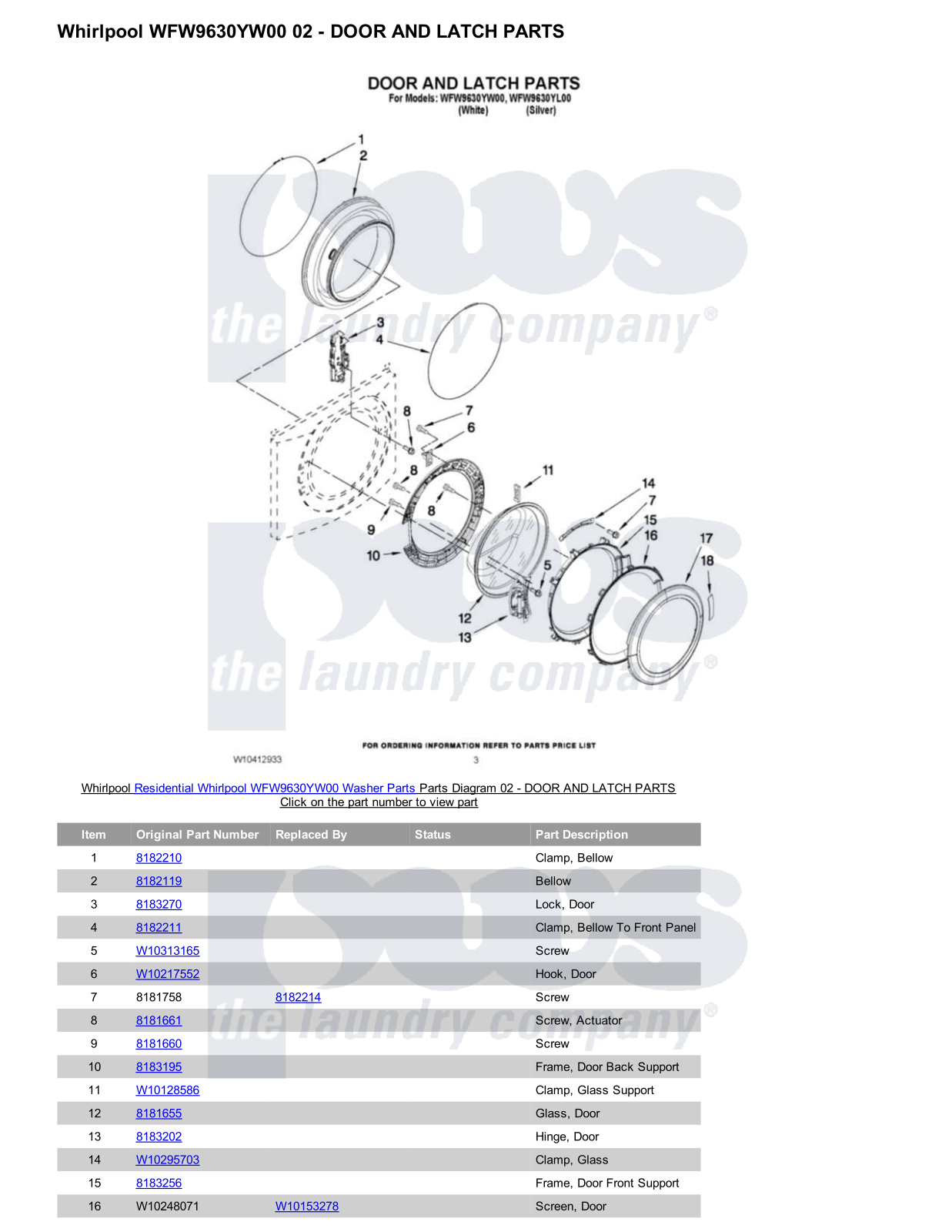 Whirlpool WFW9630YW00 Parts Diagram