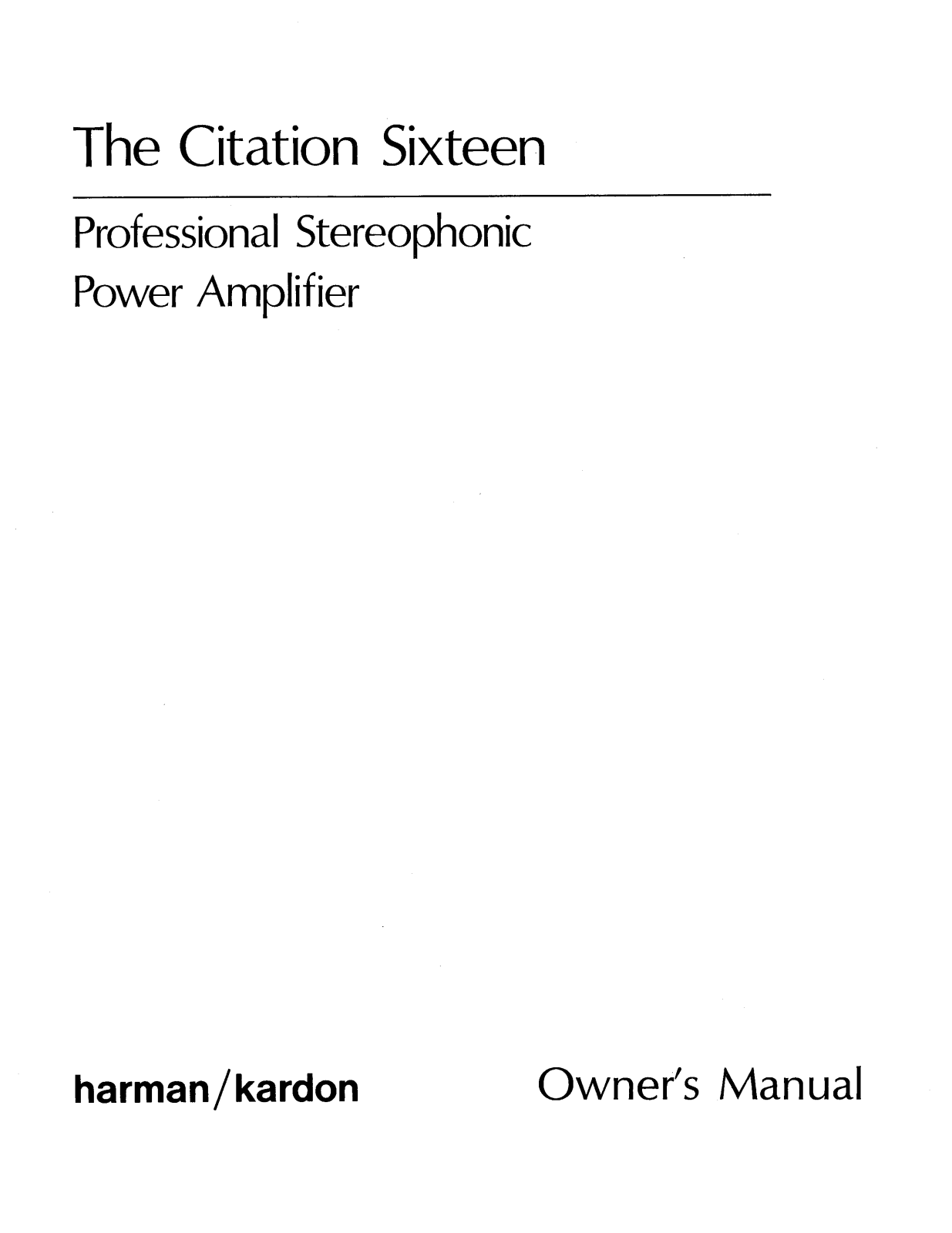 Harman kardon CITATION 16 OWNER’S MANUAL