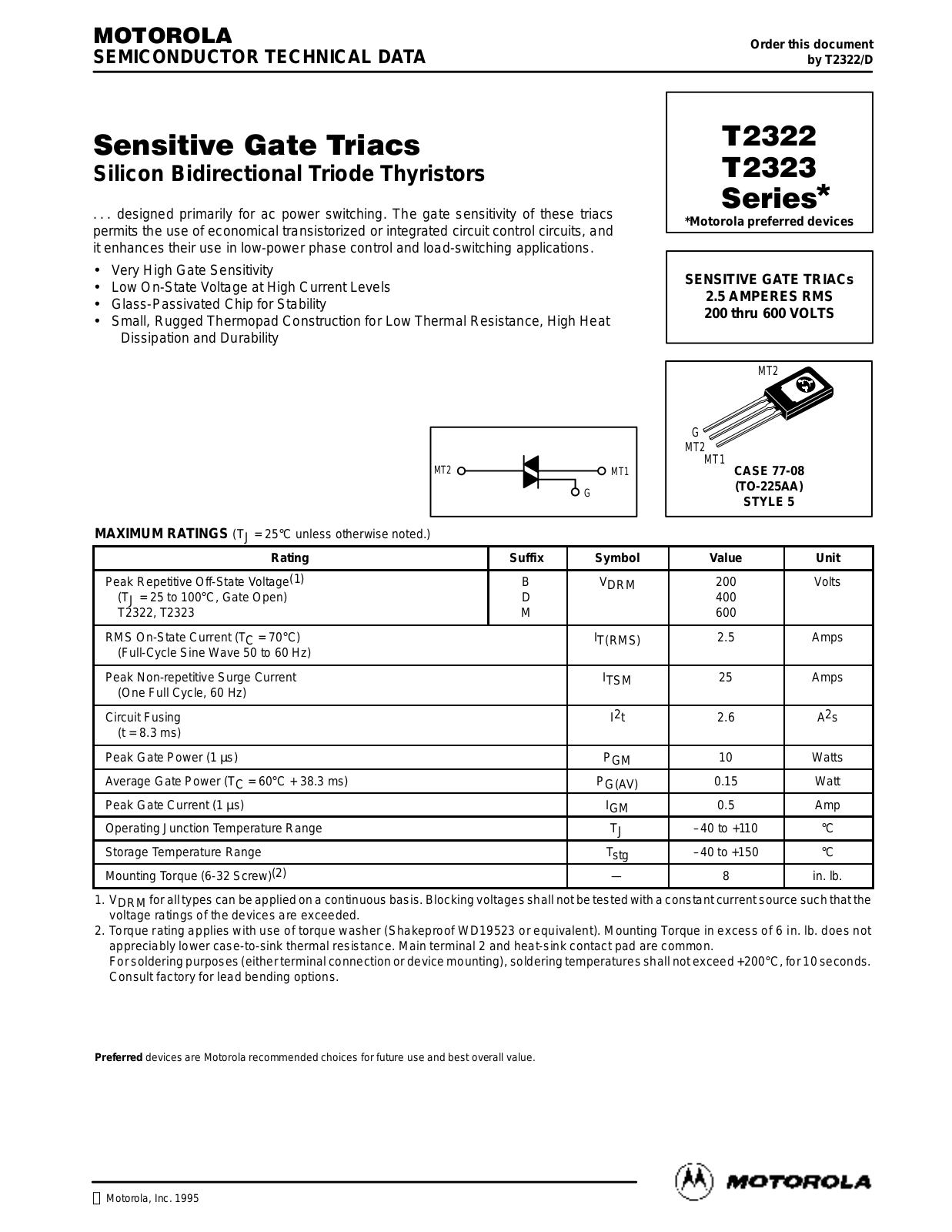 Motorola T2323M, T2323D, T2323B, T2322M, T2322D Datasheet