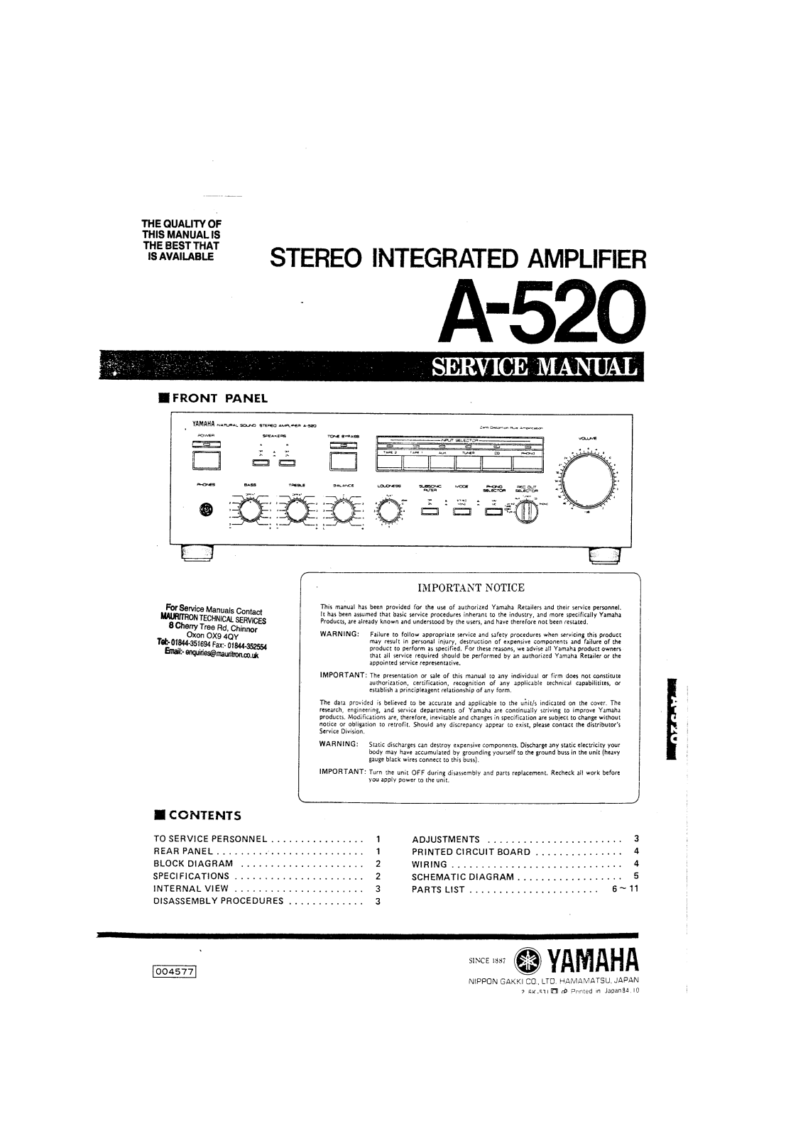 Yamaha A-520 Service Manual