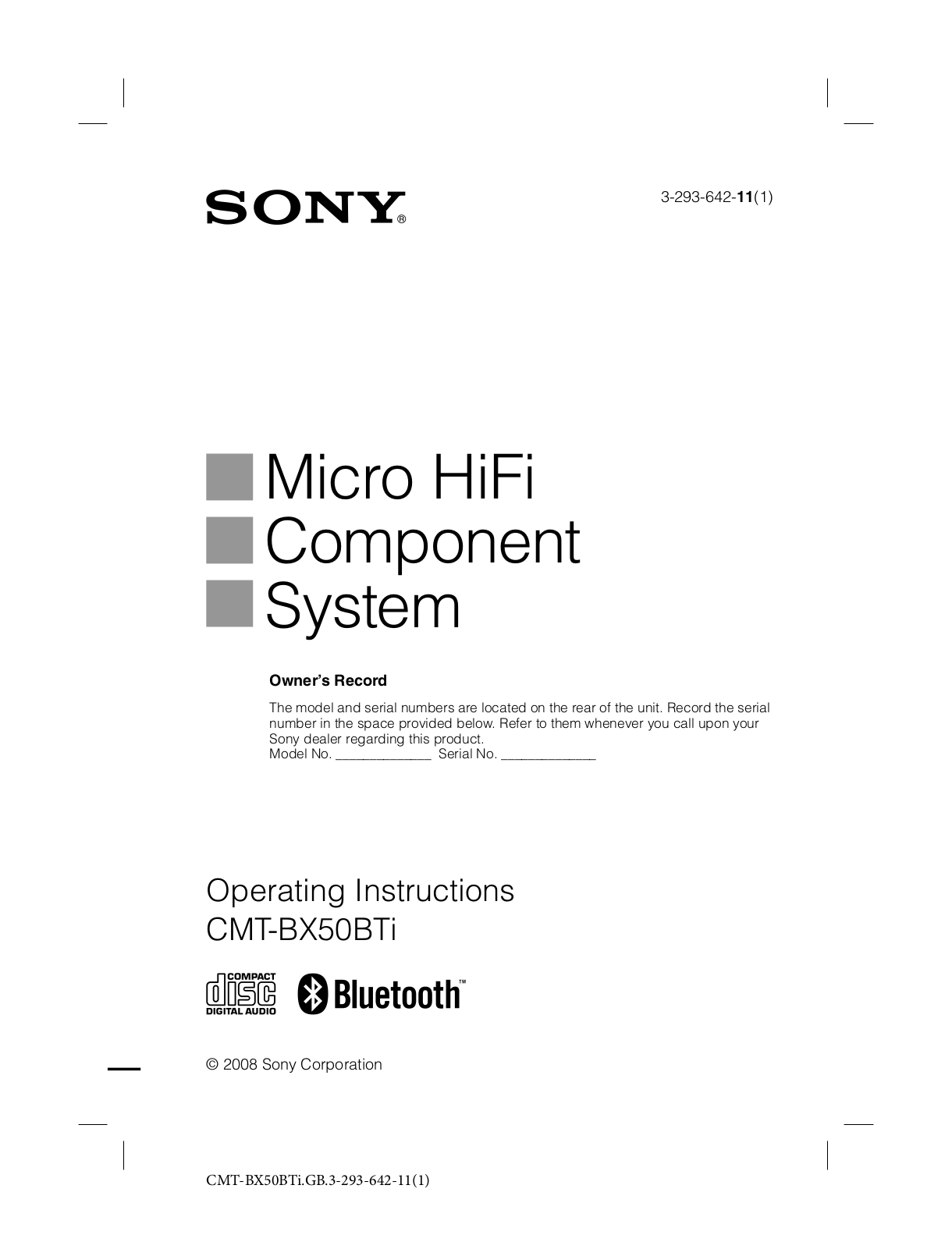 Sony HCDBX50BTI User Manual