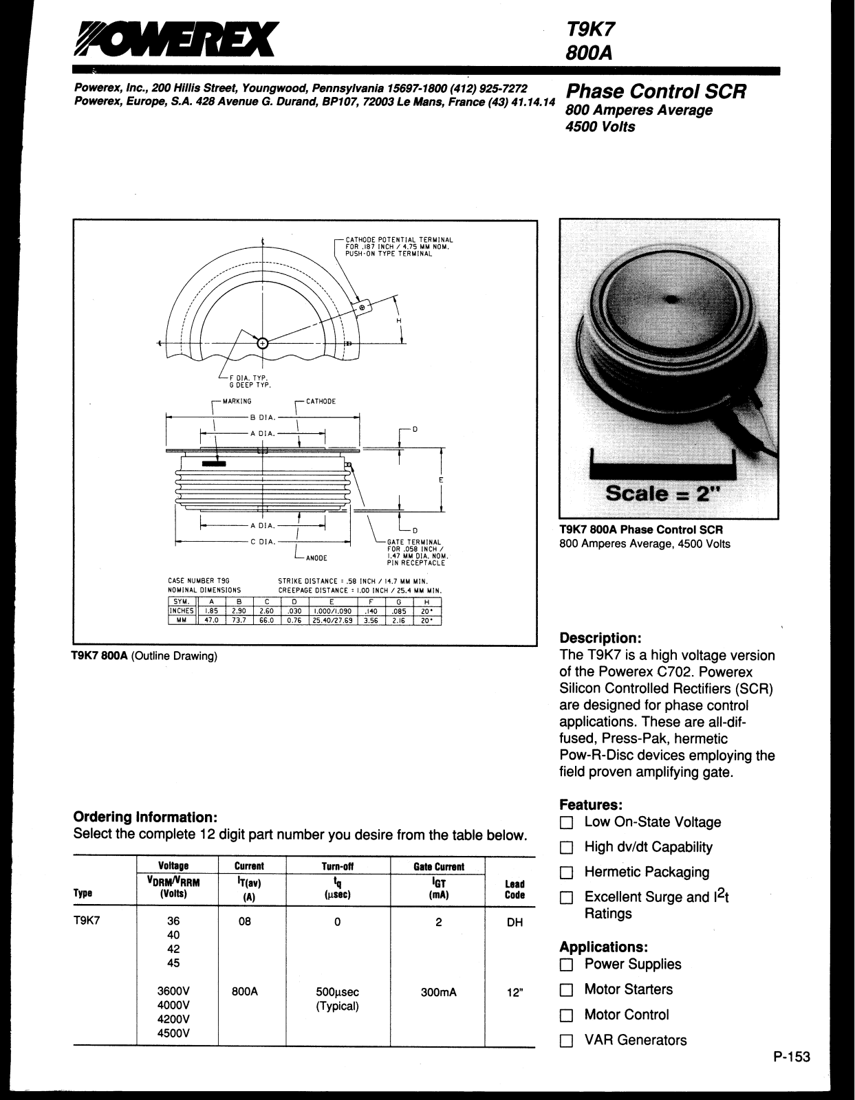 Powerex T9K7 800A Data Sheet