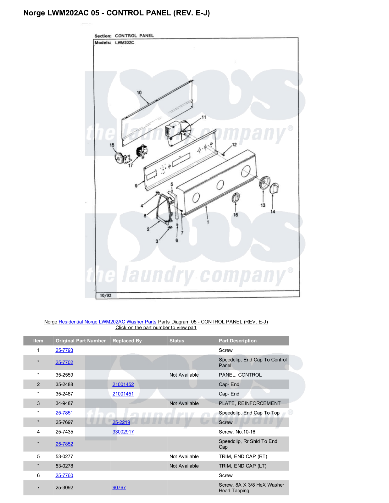 Norge LWM202AC Parts Diagram