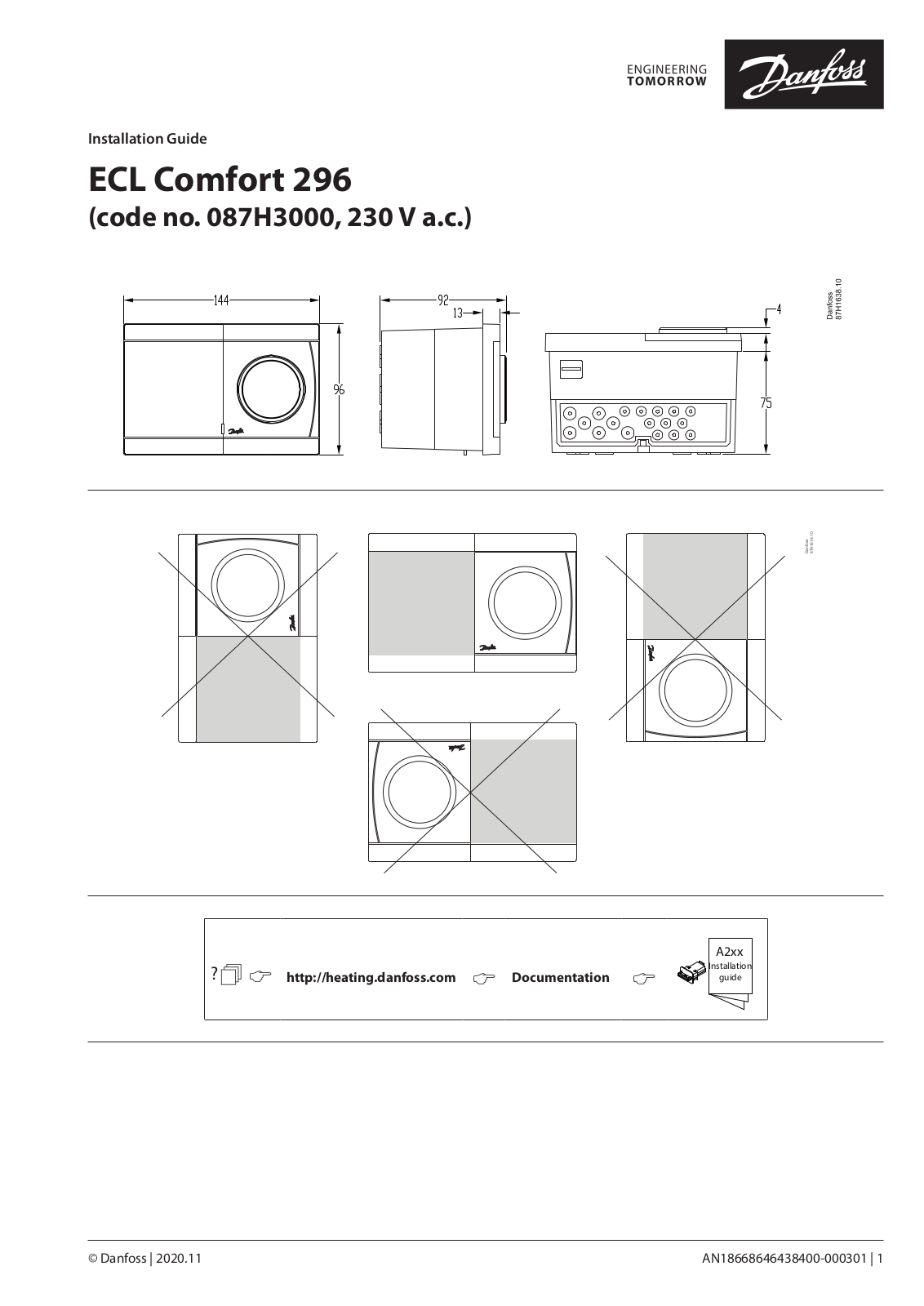 Danfoss ECL Comfort 296 Installation guide