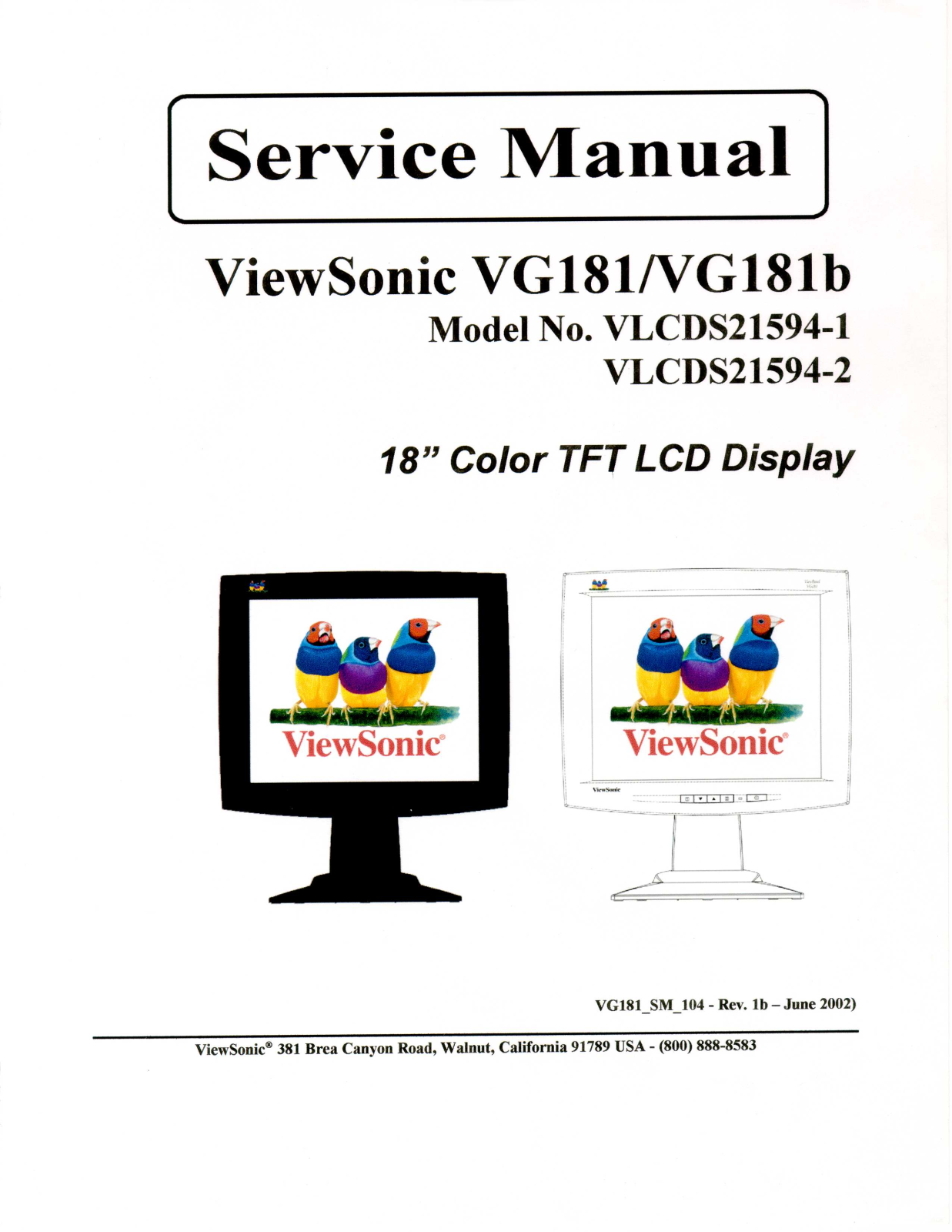 ViewSonic VG181,VG181b,VLCDS21594-1,VLCDS21594-2 Service manual