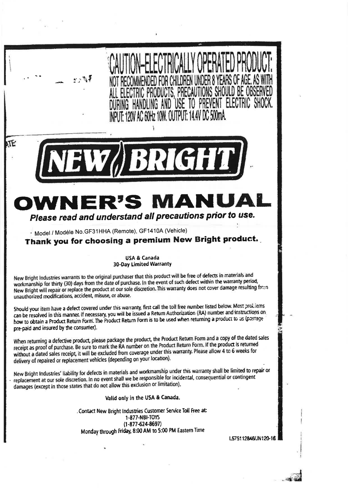 New Bright Co GF1410A User Manual