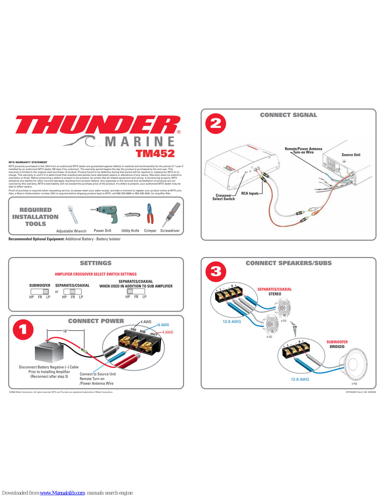 MTX Thunder Marine TM452 Install Manual - ManualMachine.com