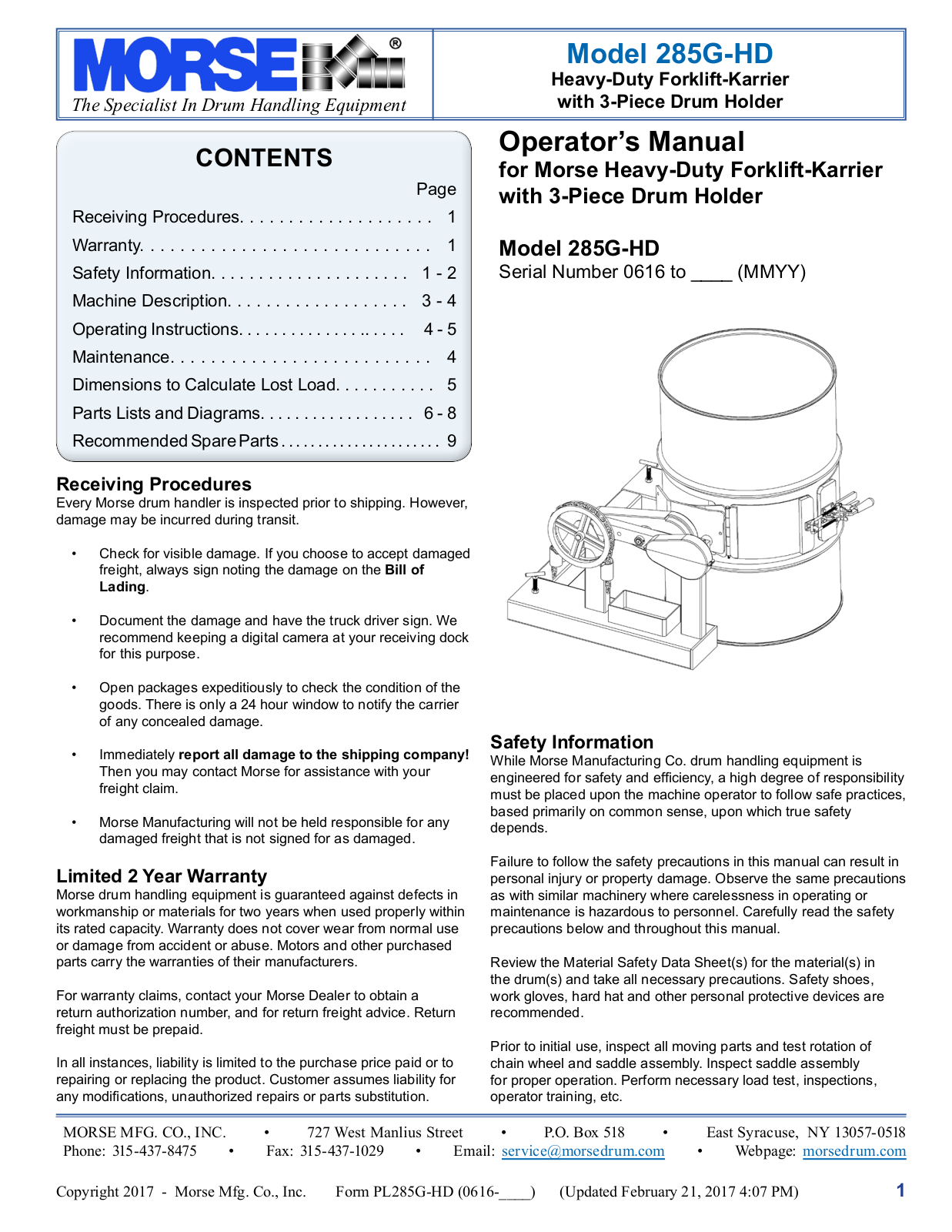 Morse 285G-HD User Manual - ManualMachine.com