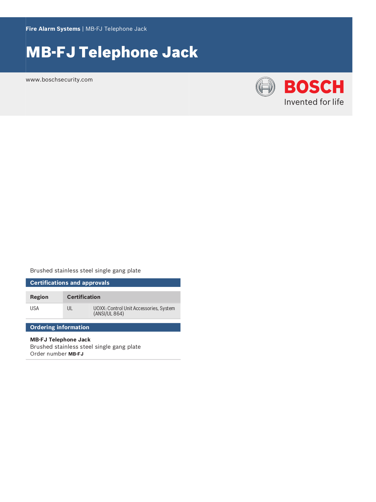 Bosch MB-FJ Specsheet