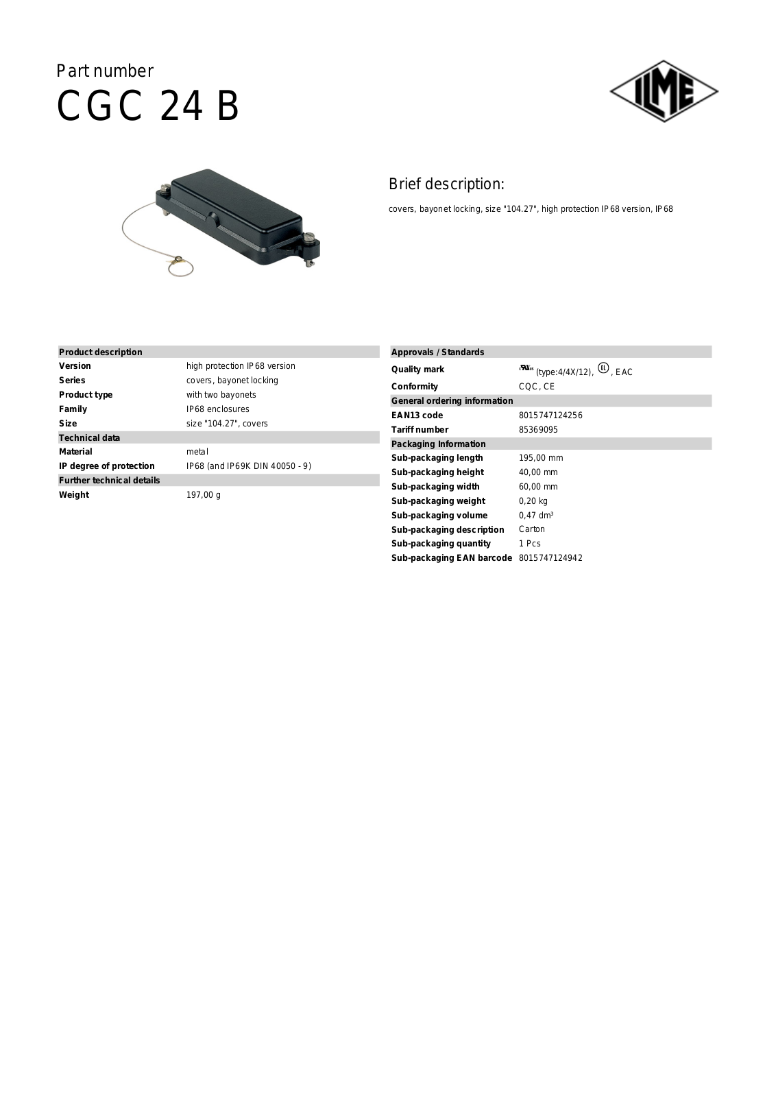 ILME CGC-24B Data Sheet