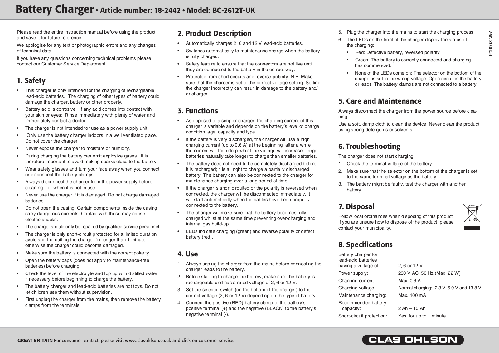 Clas Ohlson BC-2612T-UK Instruction Manual