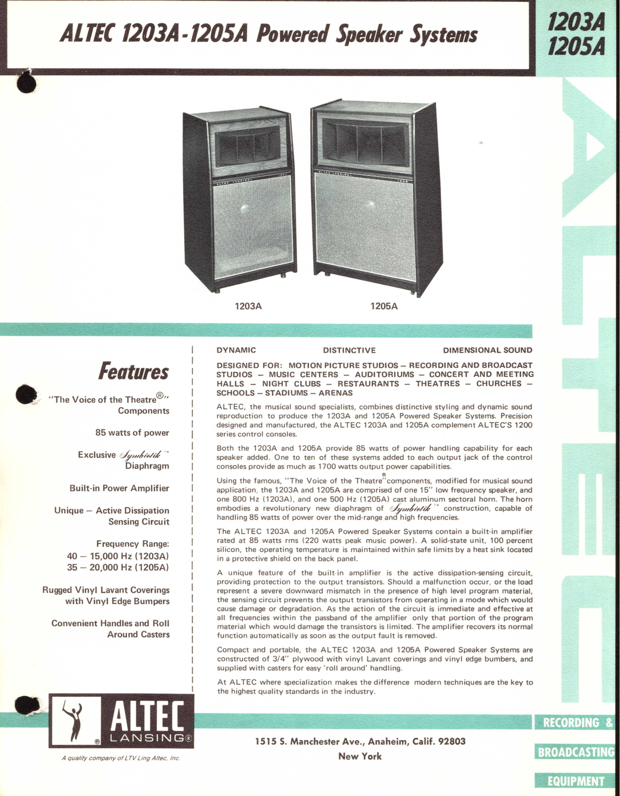 Altec lansing 1203A, 1205A User Manual