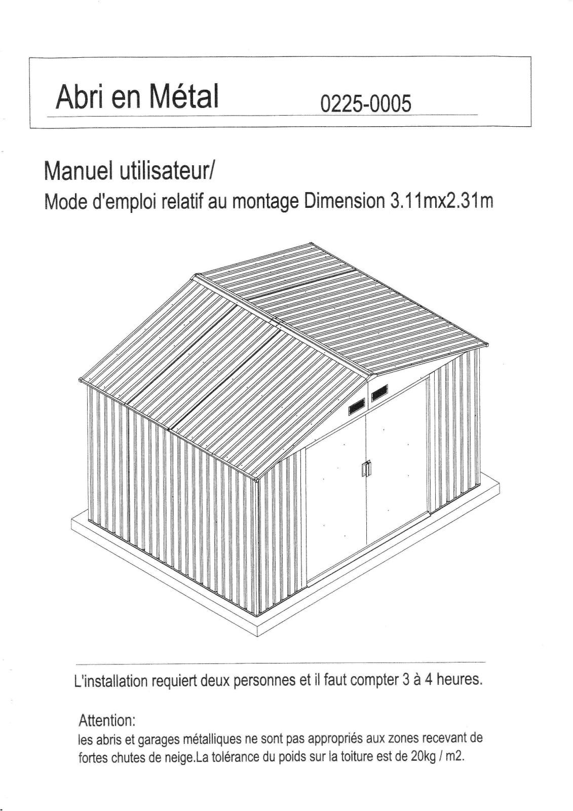 OOGARDEN ABRI METAL 8 M2 0225-0005 User Manual