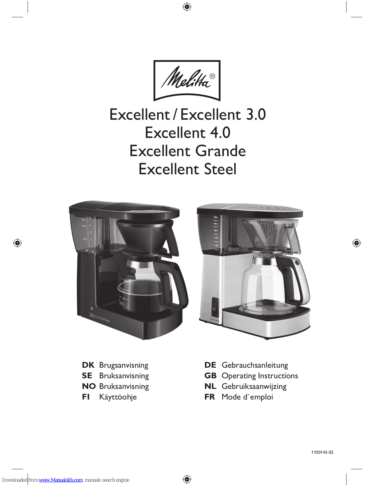 Melitta Excellent, Excellent Grande, Excellent 3.0, Excellent 4.0, Excellent Steel Instruction Manual