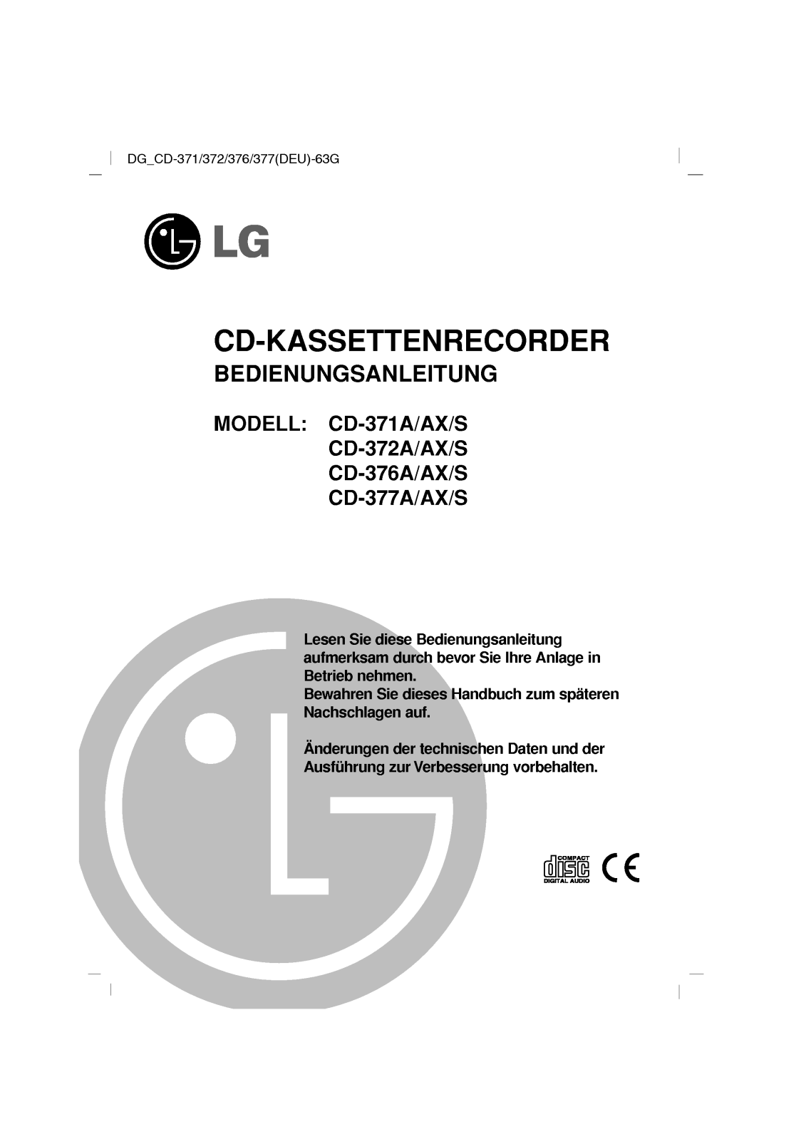 Lg CD-371A, CD-371AX, CD-371AS, CD-372A, CD-372AX User Manual