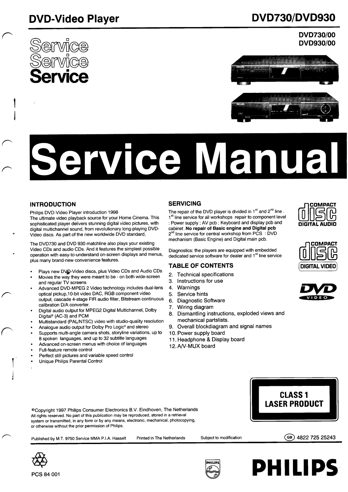 Philips DVD-930 Service manual