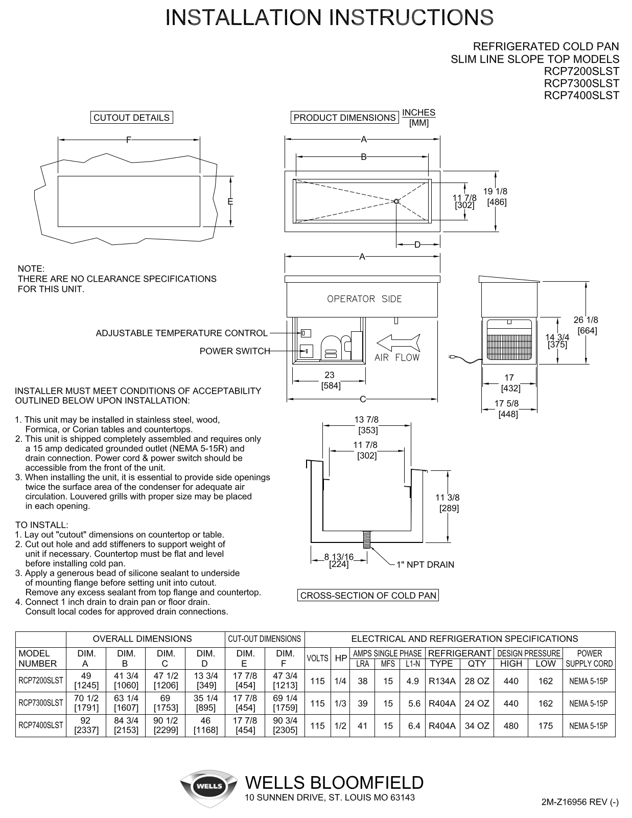 Wells RCP-7200SLST Installation  Manual