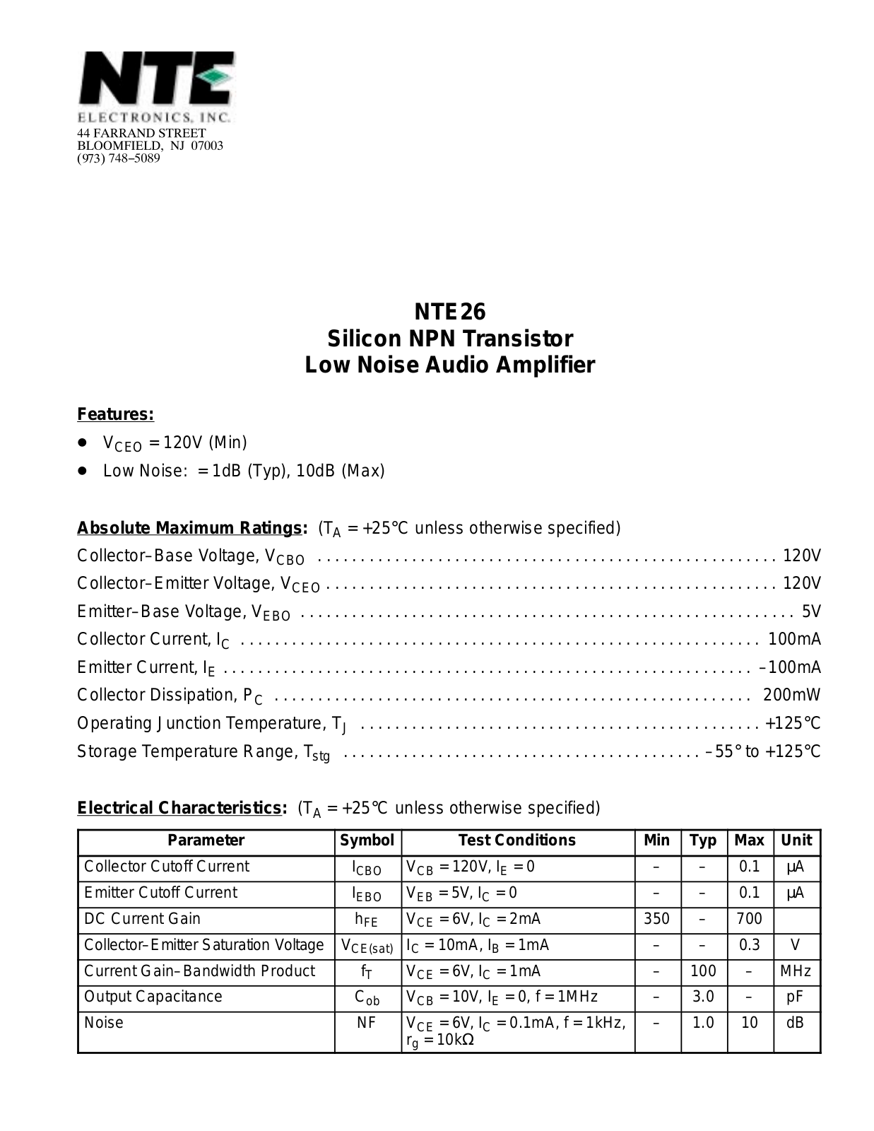 Datasheet NTE26 Datasheet (NTE) - ManualMachine.com