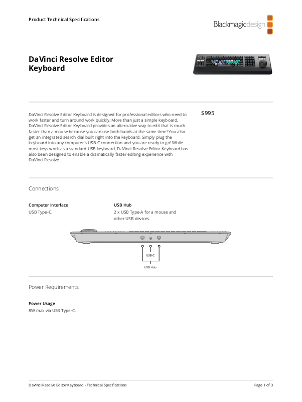 Blackmagic Design DaVinci Resolve Editor Keyboard User Manual