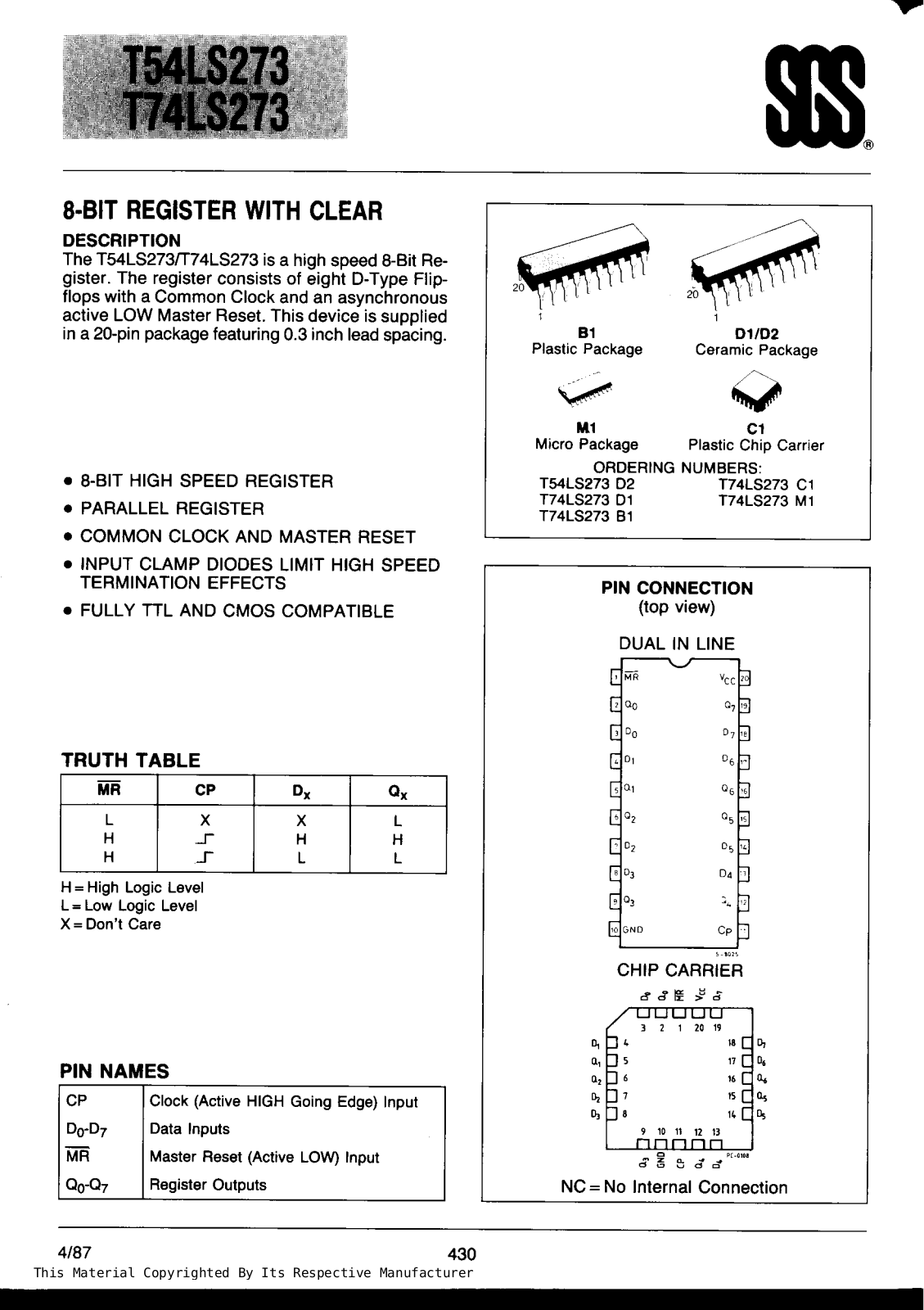 Datasheet T74LS273 Specification - ManualMachine.com