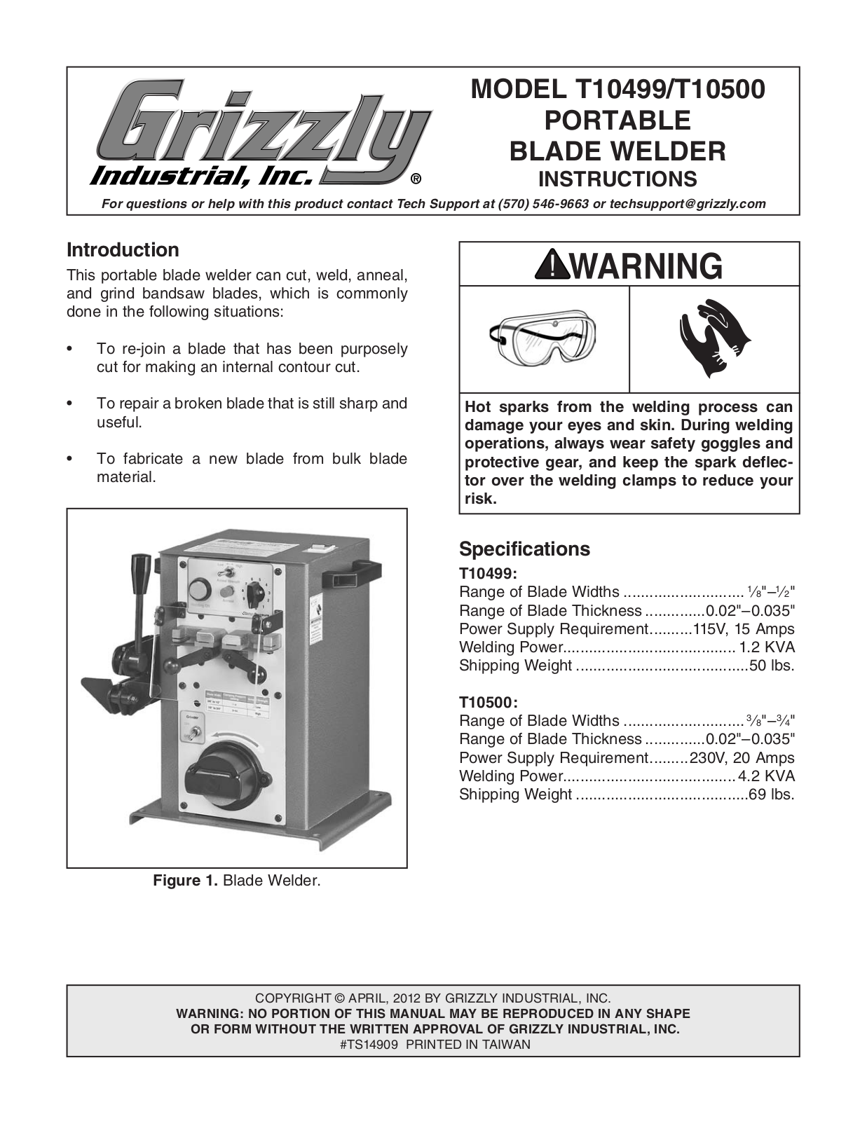 Grizzly T10499 User Manual