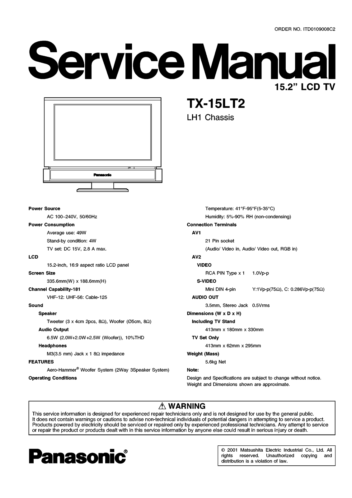 Panasonic TX-15LT2 Service manual