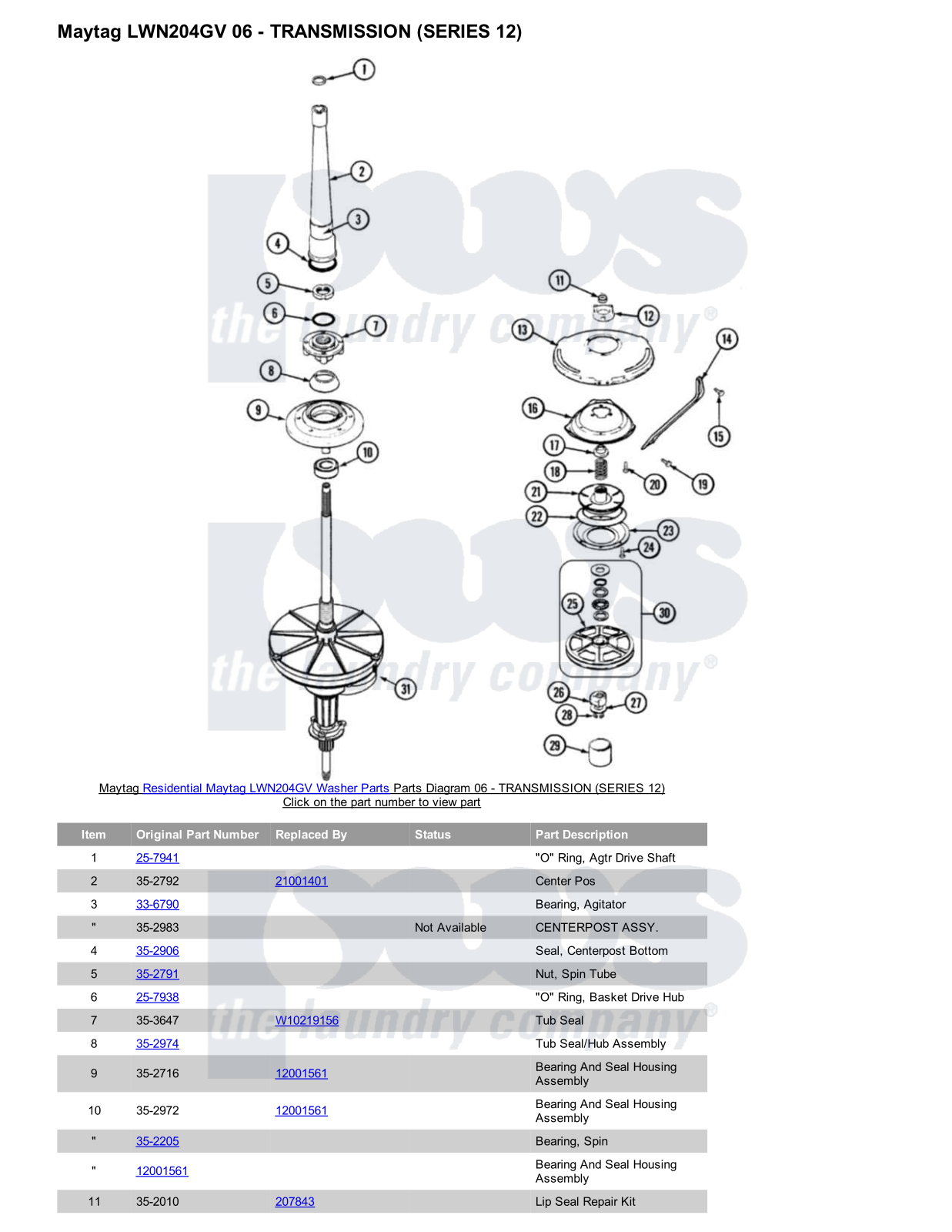 Maytag LWN204GV Parts Diagram