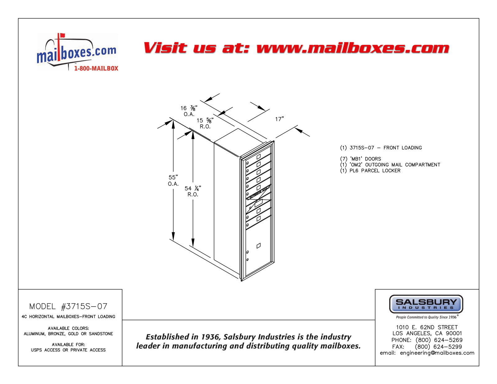 Salsbury Industries 3715S07ZFU User Manual