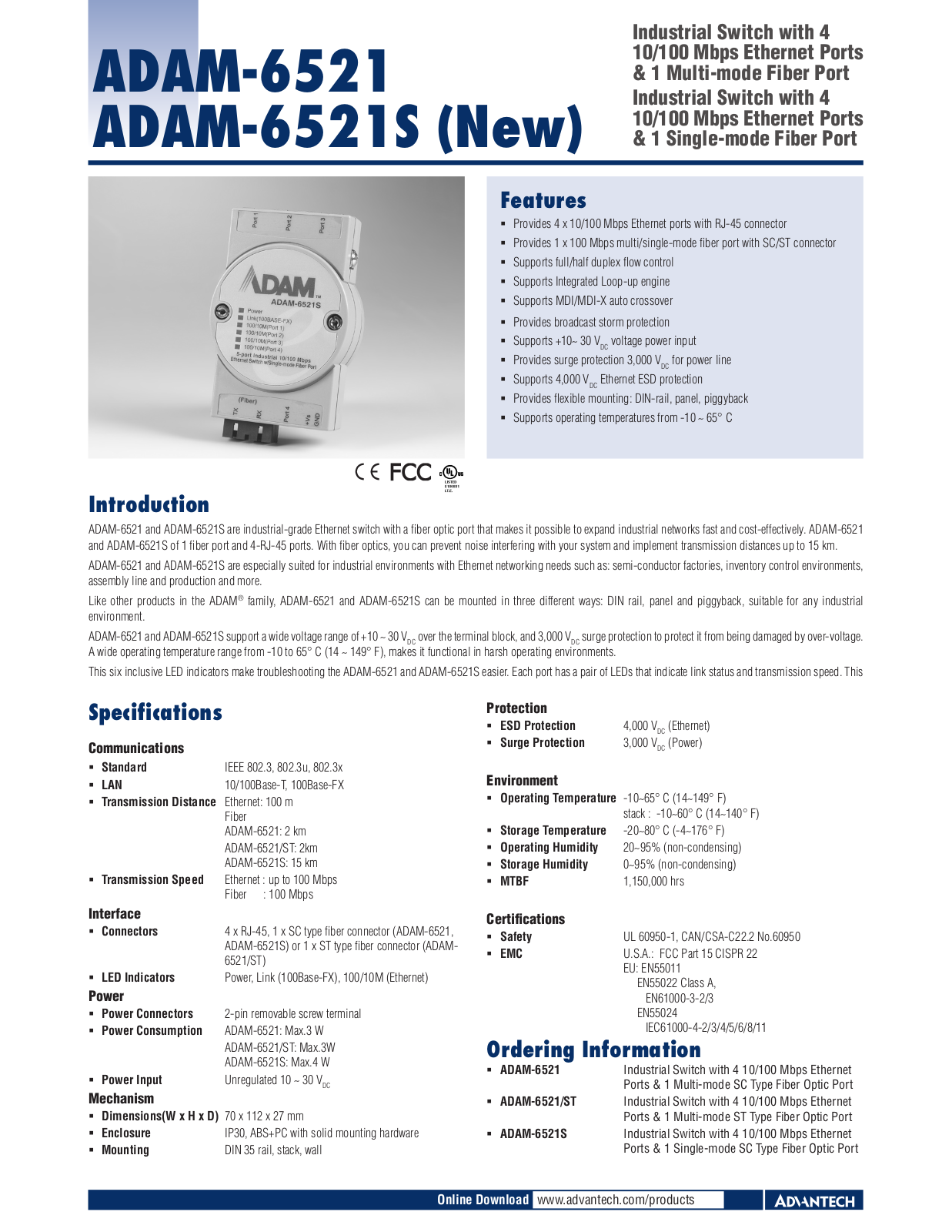 Advantech ADAM-6521, ADAM-6521S Data Sheet