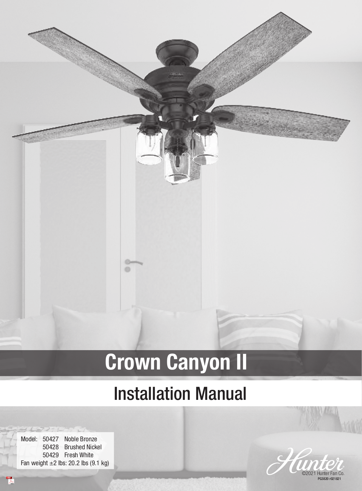 Hunter Fan 50427 Installation Manual