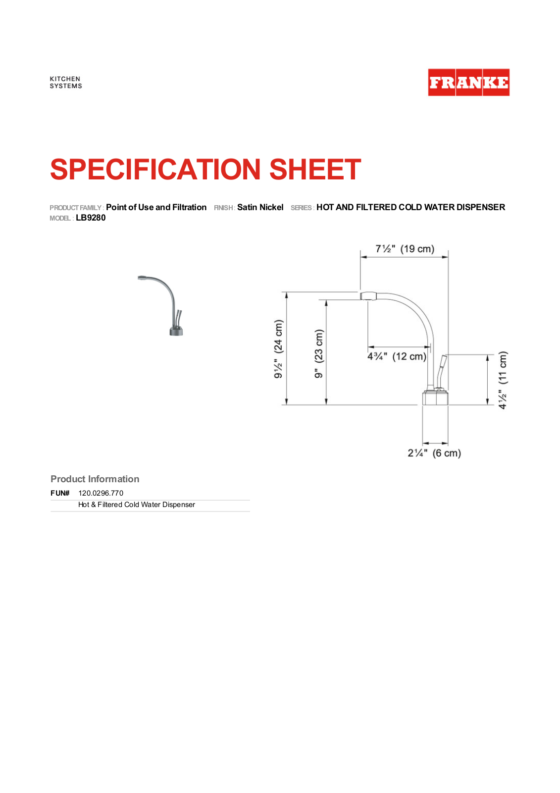 Franke LB9280C Specs