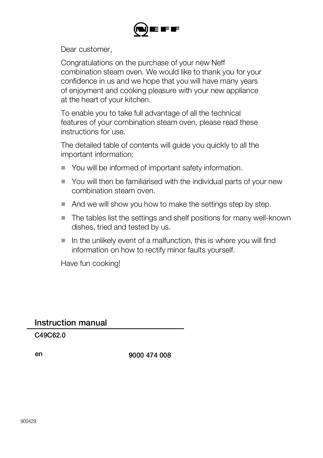 Neff C49C62N0 instruction Manual