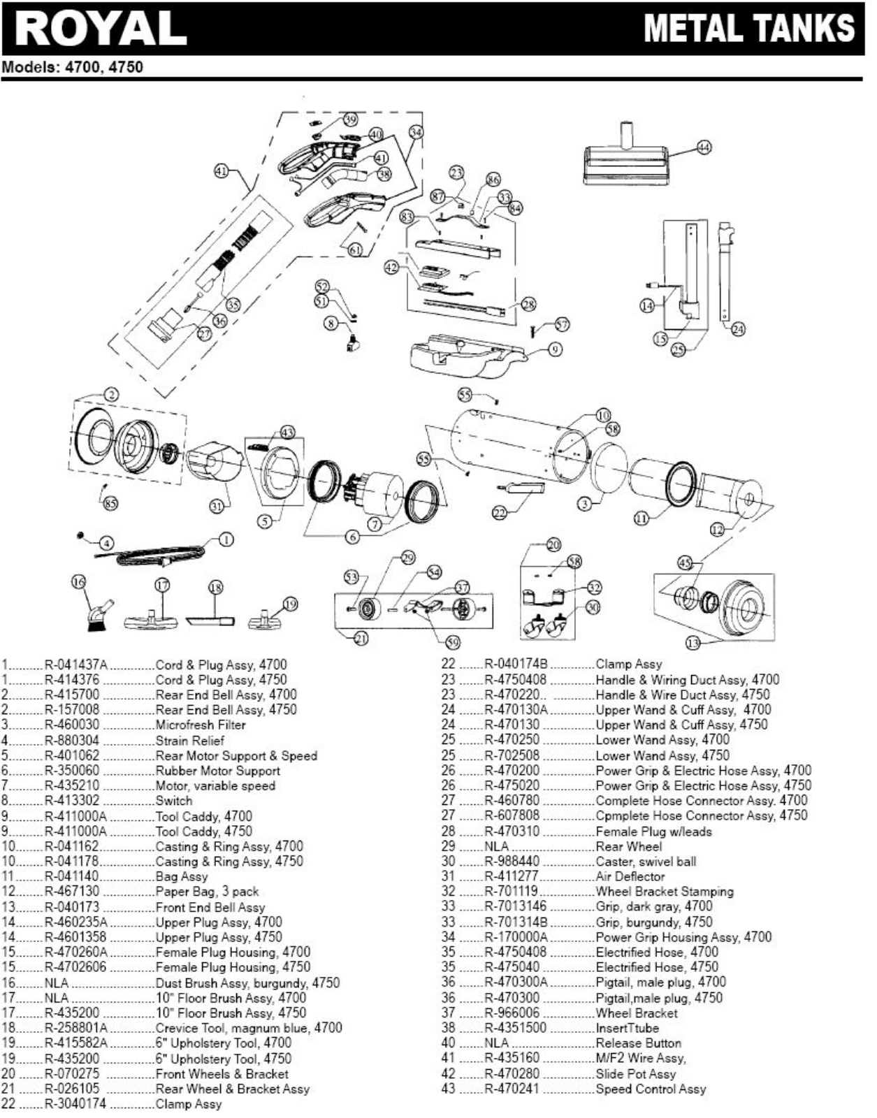 Royal 4750 Parts List